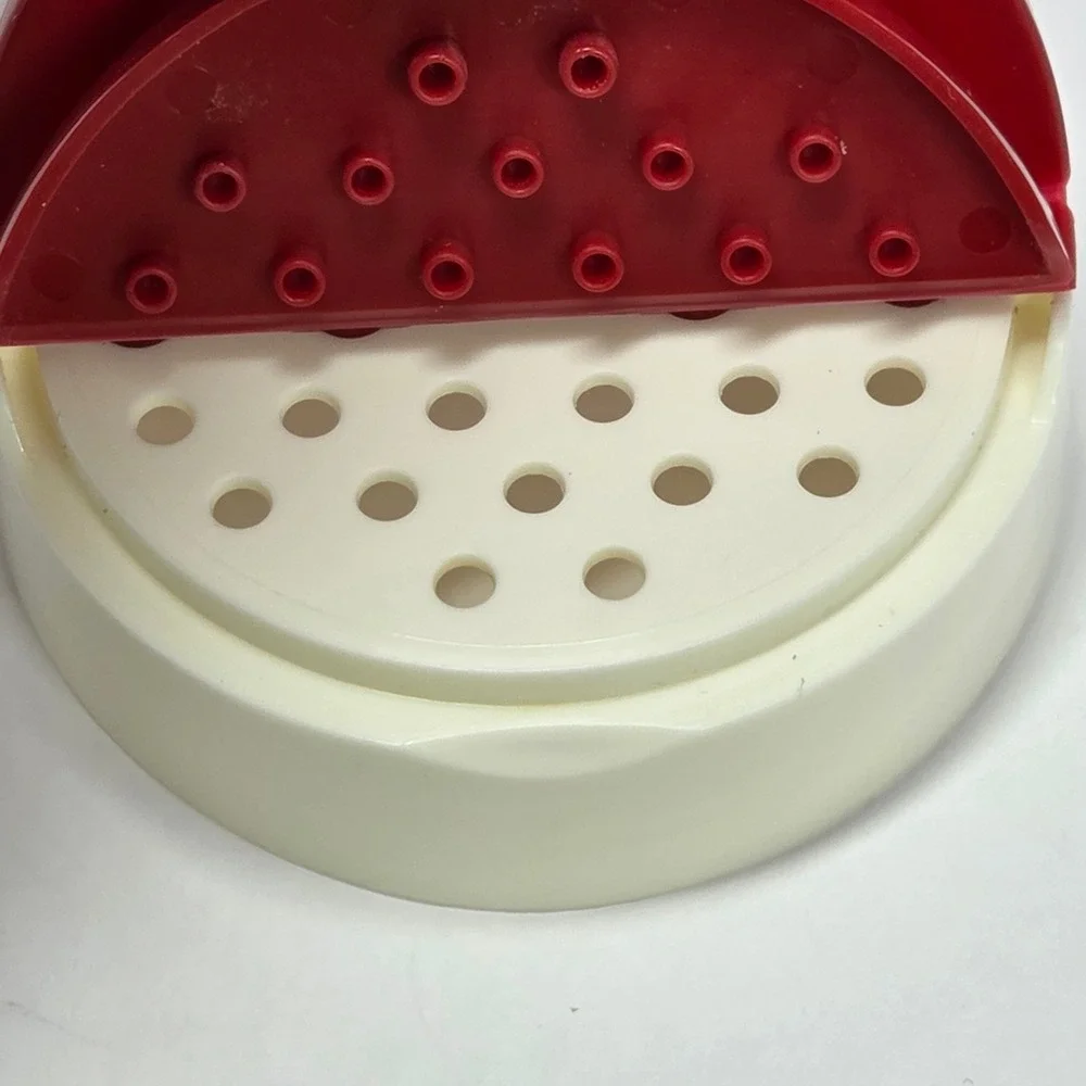 Vintage Glass Spice Jar Red White Dual Flip Top Shaker Pour Lid Clear Canister